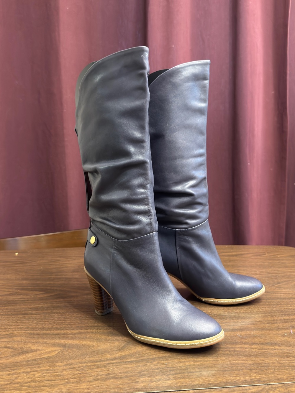 Marc Jacobs Navy Leather Slouchy Mid-Calf Boots 36